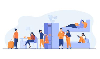 Icon of multiple individuals in a college dorm