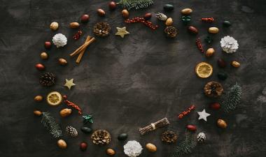 Circle of holiday ornaments.