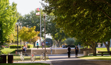 students at Quad steps