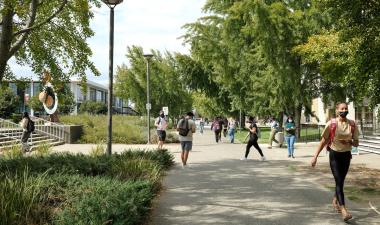 Students walking on campus