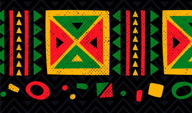 Graphic in red, black and green