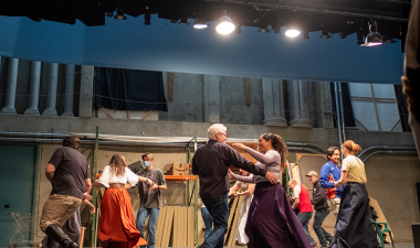 Cast members rehearse for "Much Ado About Nothing."