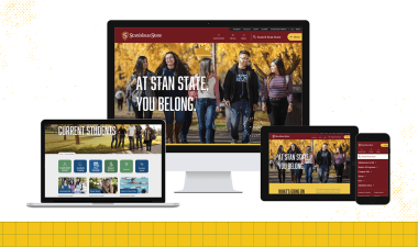 Graphic showing Stan State's website various devices.
