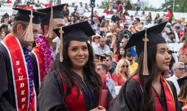 Graduating students at commencement ceremony
