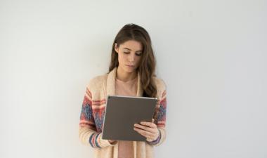 Woman working on a tablet