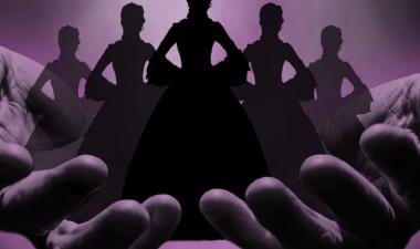 Outlines of women standing in hands