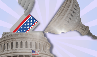 Hand placing voting ballot in the US Capitol