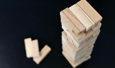 Jenga Tower, wooden blocks stacked on top of each other