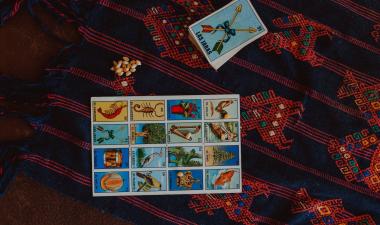 Loteria board and cards on a table