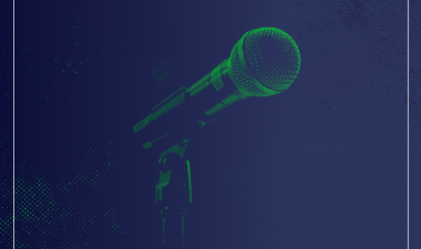 Microphone on a stage in green and blue duotone