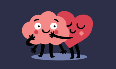 heart and brain cartoon hugging