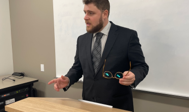 Male Student Performing in Moot Court