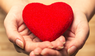 plush heart in hands