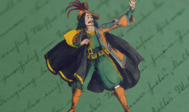 A cartoon man in nineteenth-century clothing