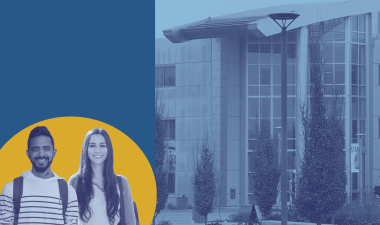 students and MSR building in background