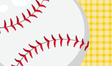 Baseball cartoon with a gingham background