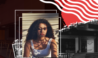 Musician's headshot with the Warrior Grill in the background