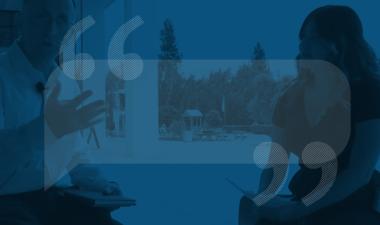 Interview during event in blue duotone