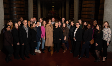 group photo of E. &amp; J. Gallo Winery alumni leadership and University headership