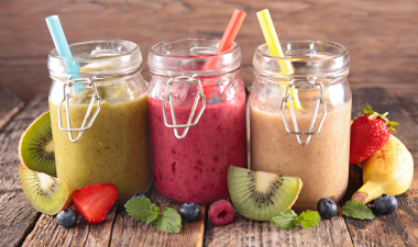 fruit smoothies in glass jars