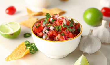 salsa in a bowl with chips.