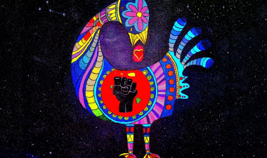 Artistic illustration of Black Power shaped in the form of a bird.