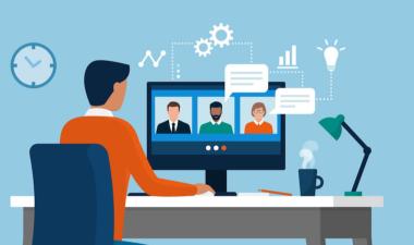 person sitting at desk, participating in an online workshop