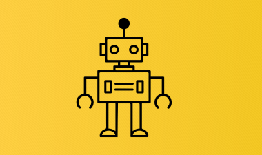 a robot over a green background.