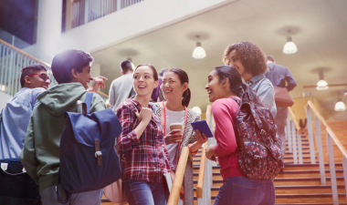 Students socializing in a group.