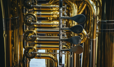 Close up image of a tuba.