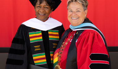 Wanda Bonnell, honorary doctorate recipient, and Interim President Sue Borrego