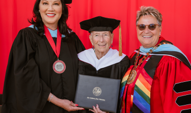 CSU Board of Trustees Chair Wenda Fong, Honorary Doctorate Donna Pierce, Interim President Susan Borrego
