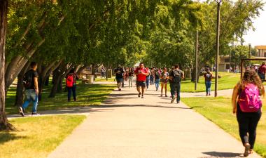 Students walking on campus