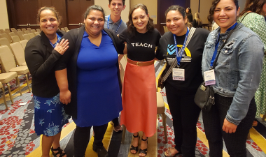 Stan State students and Ana York pose with the 2023 Teacher of the Year