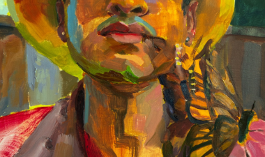 Close up of El Trabajador with a butterfly.