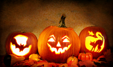 Three carved pumpkins