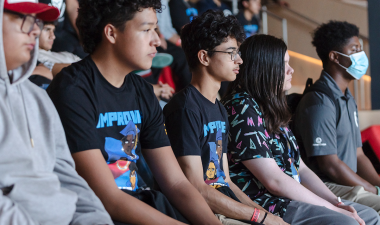 High school students listen to a presentation at Stan State.
