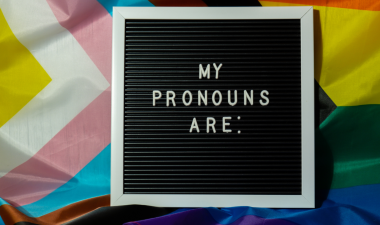 A peboard that reads: My Pronouns are