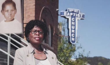 Sarah Collins Rudolph in front of the 16th Street Baptist Church