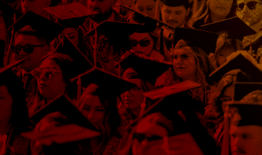 Graduates with duotone color overlay.