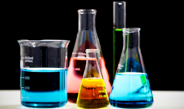 Beakers filled with chemicals