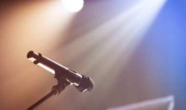 Mic on stage with stage lights on