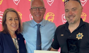 Left to right: VP Rose McAuliffe, Police Chief Steve Olson and Lieutenant Adam Deniz