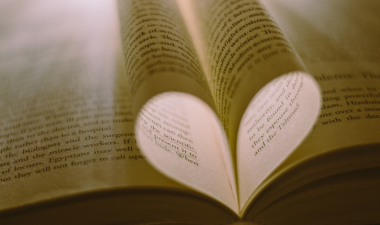 Book pages folded into a heart