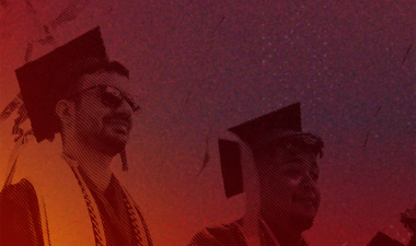 Graduates celebrating at Commencement.