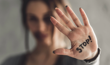 Hand with the word "STOP!"