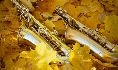 Saxophones in fall leaves