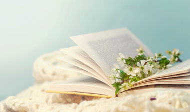 Book open with flowers