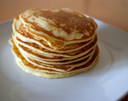 Stack of pancakes on a white plate
