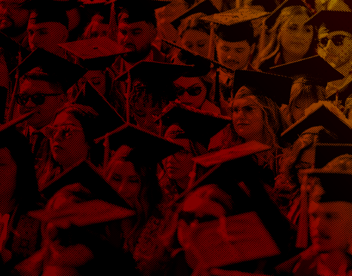 Graduates with duotone color overlay.